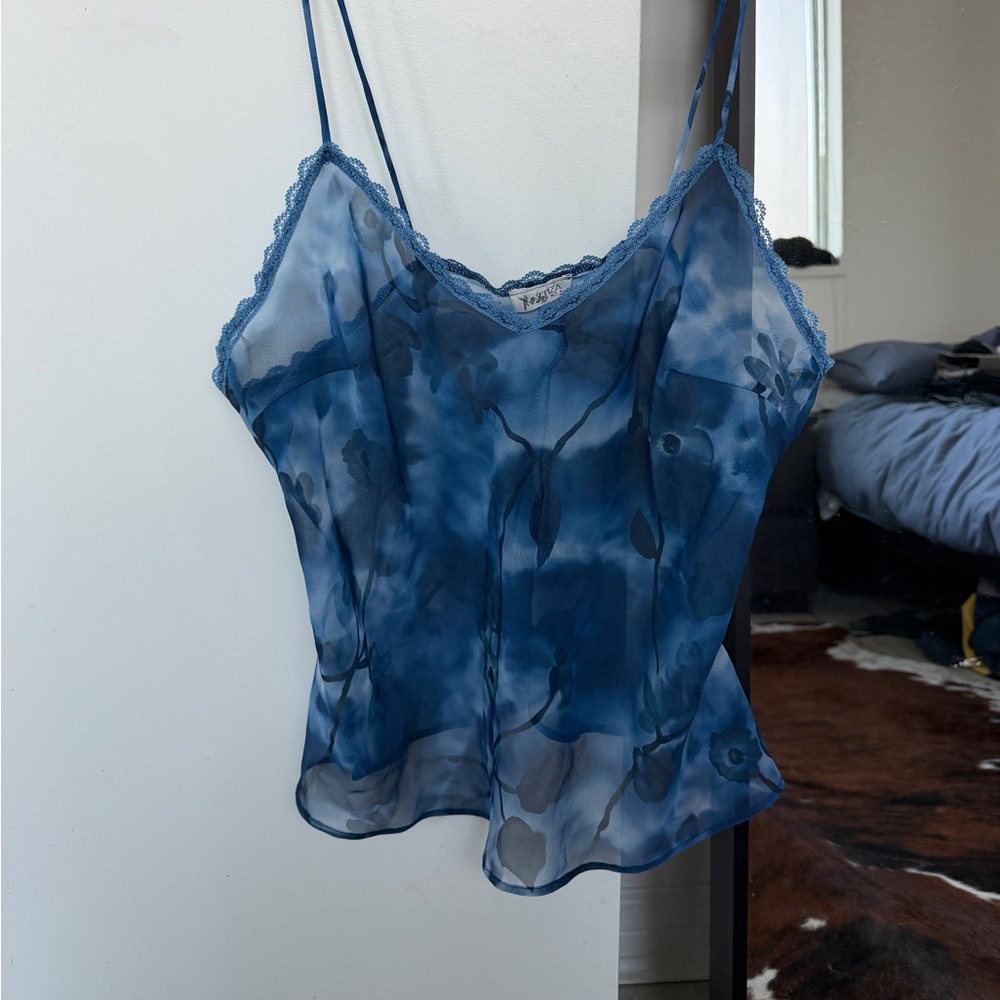Blue Floral Sheer Camisole Top